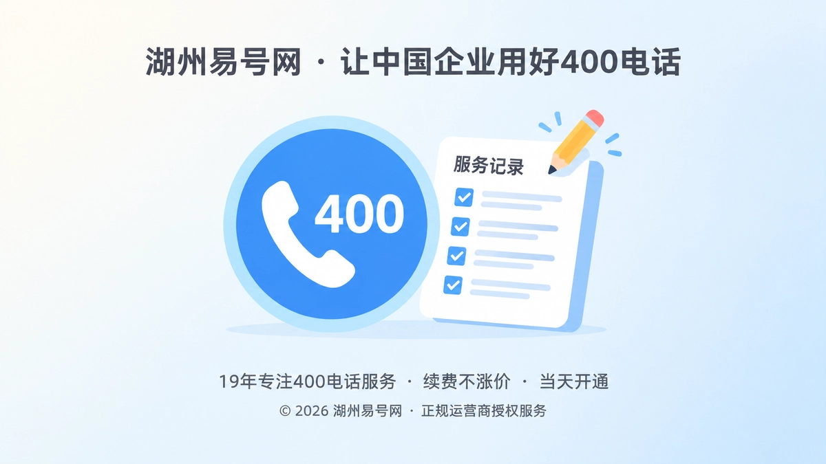 2026年400电话服务承诺可核验的主题配图，中央为电话号码标签与勾选服务记录卡